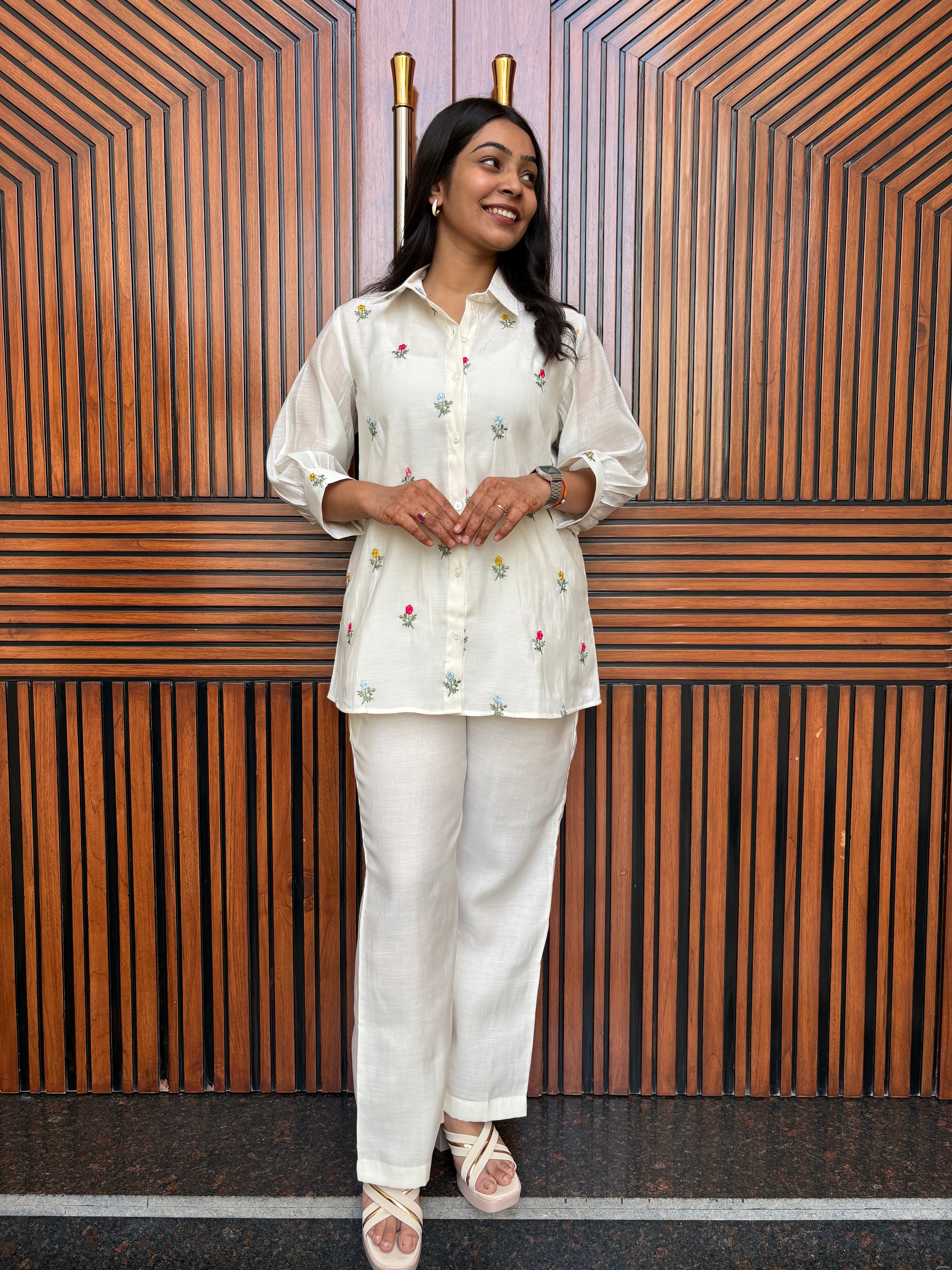 Chanderi Shirt Coord Set - White