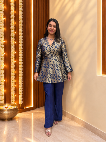 Kashish Brocade Coord Set- Navy Blue