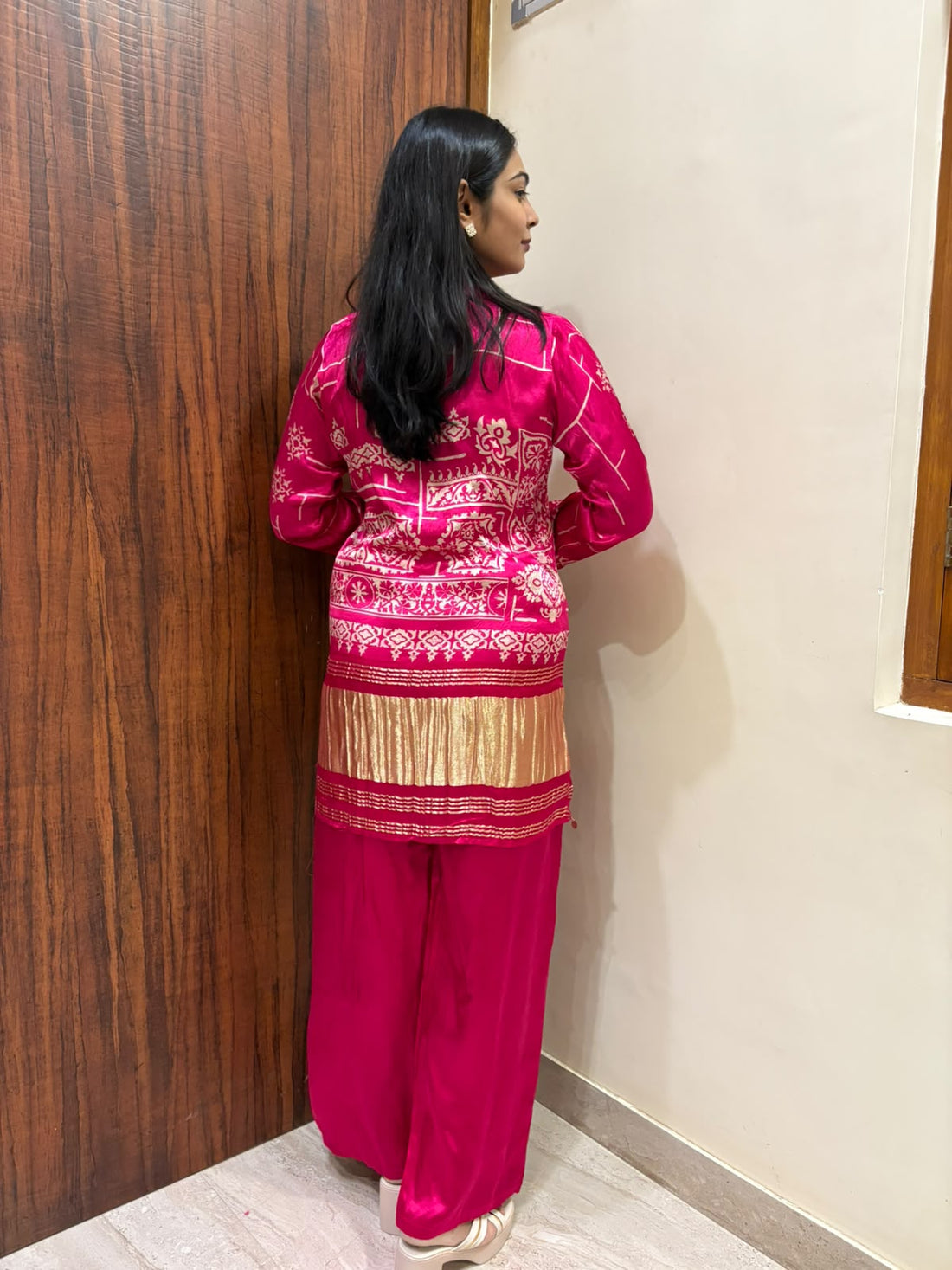 Suhana Gajji Silk Coord Set- Rani Pink
