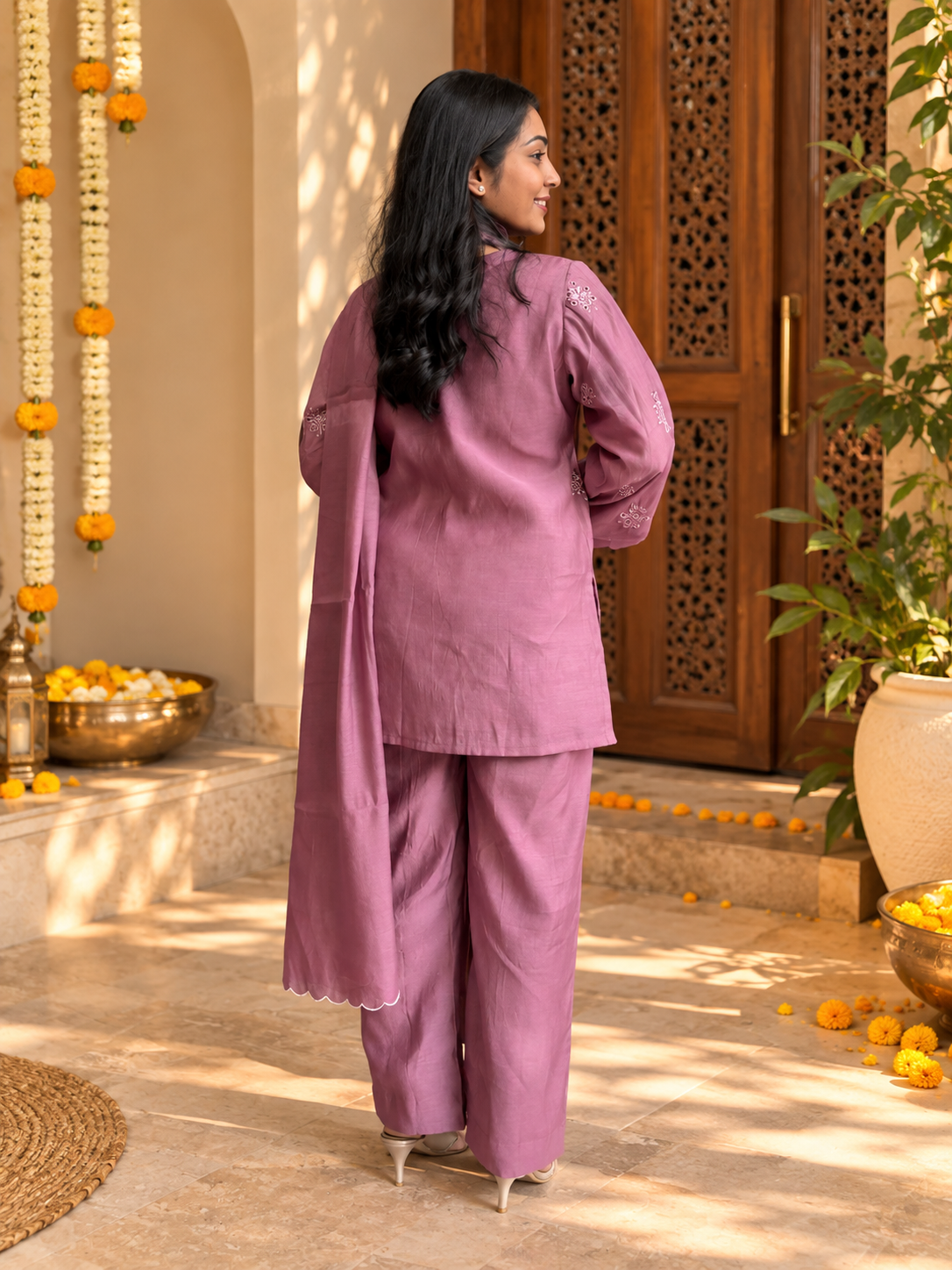 Poo Chanderi 3pc Dupatta Set- Soft Pink