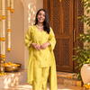 Poo Chanderi 3pc Dupatta Set- Lime Yellow