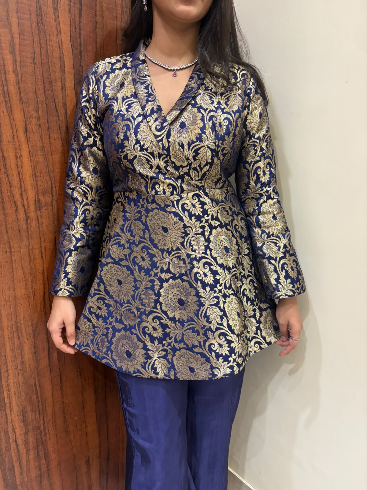 Kashish Brocade Coord Set- Navy Blue