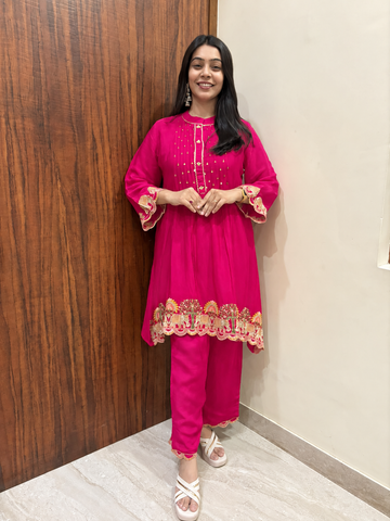 Nayra Chinon Coord Set - Rani Pink