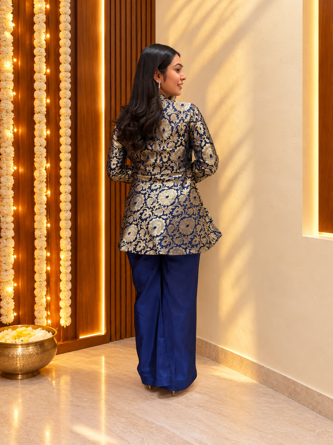 Kashish Brocade Coord Set- Navy Blue