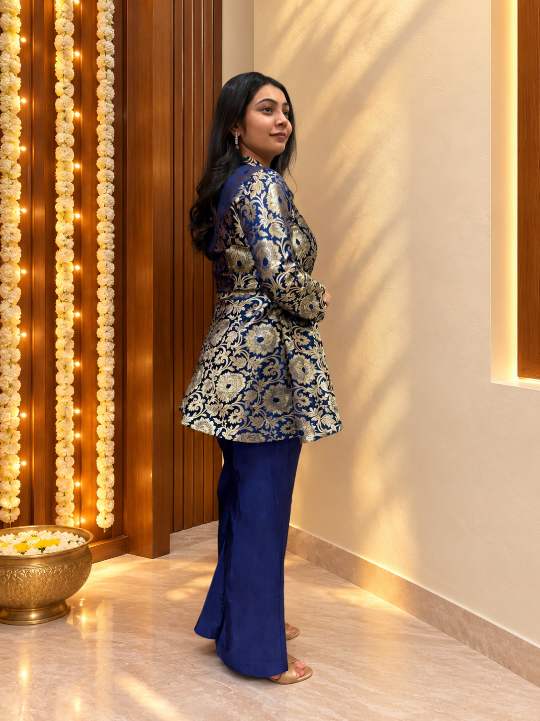 Kashish Brocade Coord Set- Navy Blue